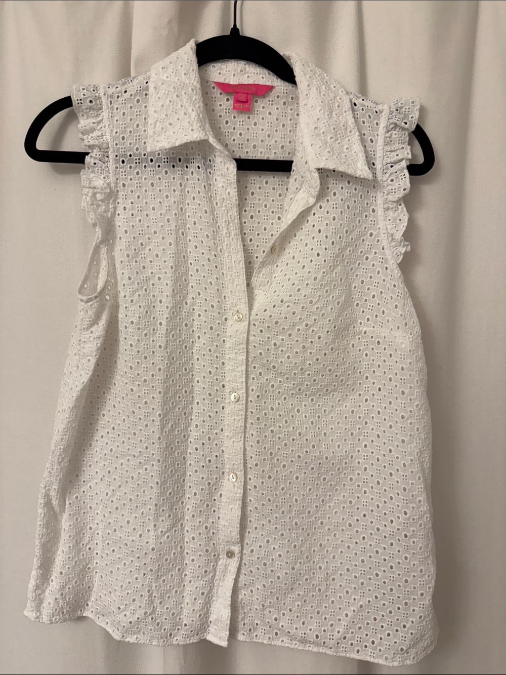Lilly Pulitzer White Eyelet Ruffle Sleeve Button-Down Top